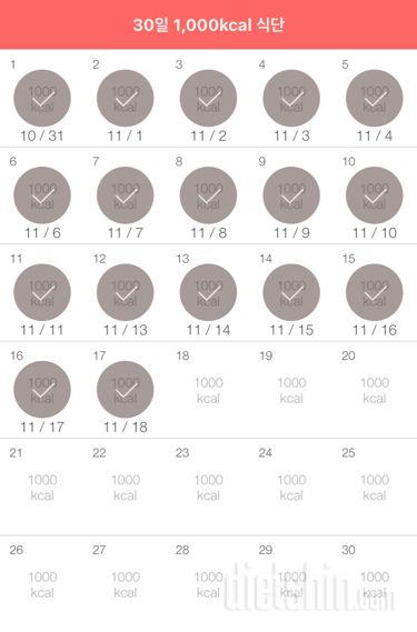 30일 1,000kcal 식단 17일차 성공!