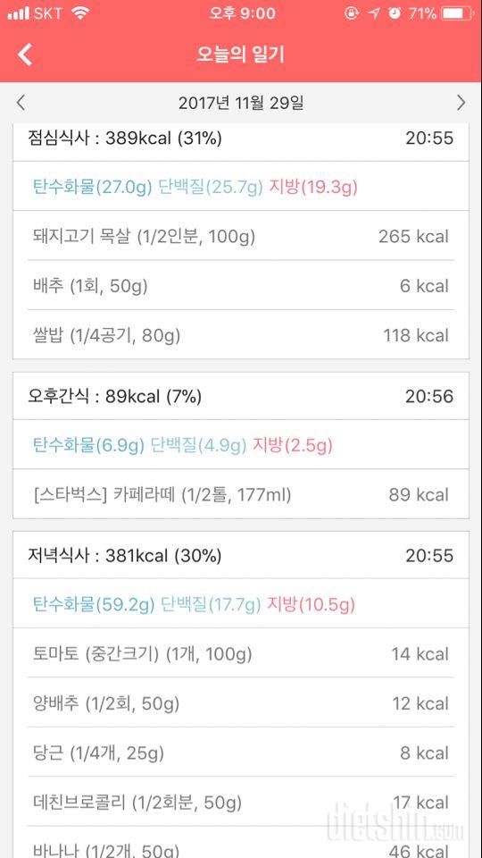 11월 29일 운동 및 식단