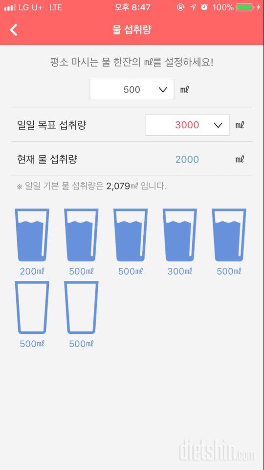 30일 하루 2L 물마시기 9일차 성공!