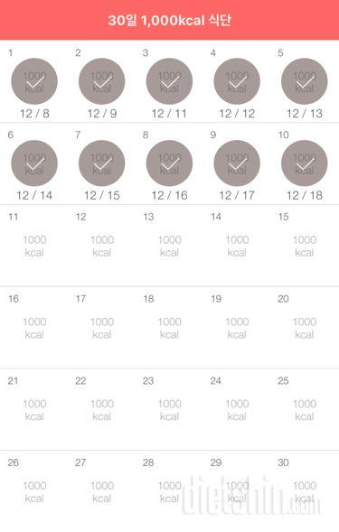 30일 1,000kcal 식단 10일차 성공!