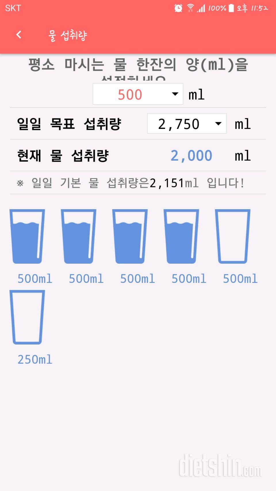 30일 하루 2L 물마시기 44일차 성공!