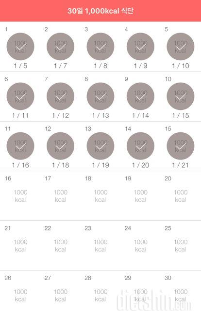 30일 1,000kcal 식단 15일차 성공!