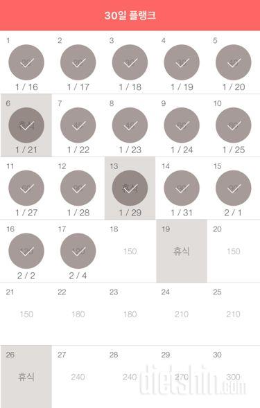 30일 플랭크 17일차 성공!