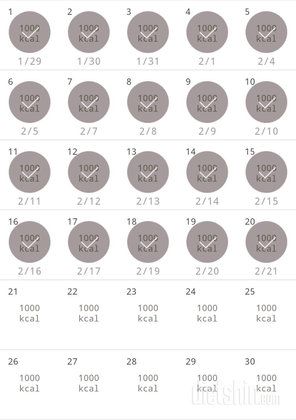 30일 1,000kcal 식단 20일차 성공!