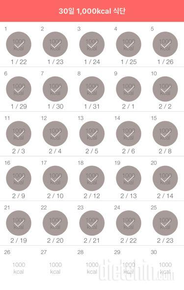 30일 1,000kcal 식단 25일차 성공!