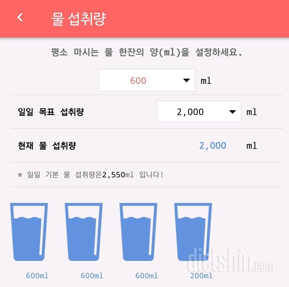 30일 하루 2L 물마시기 1일차 성공!