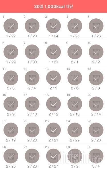 30일 1,000kcal 식단 30일차 성공!