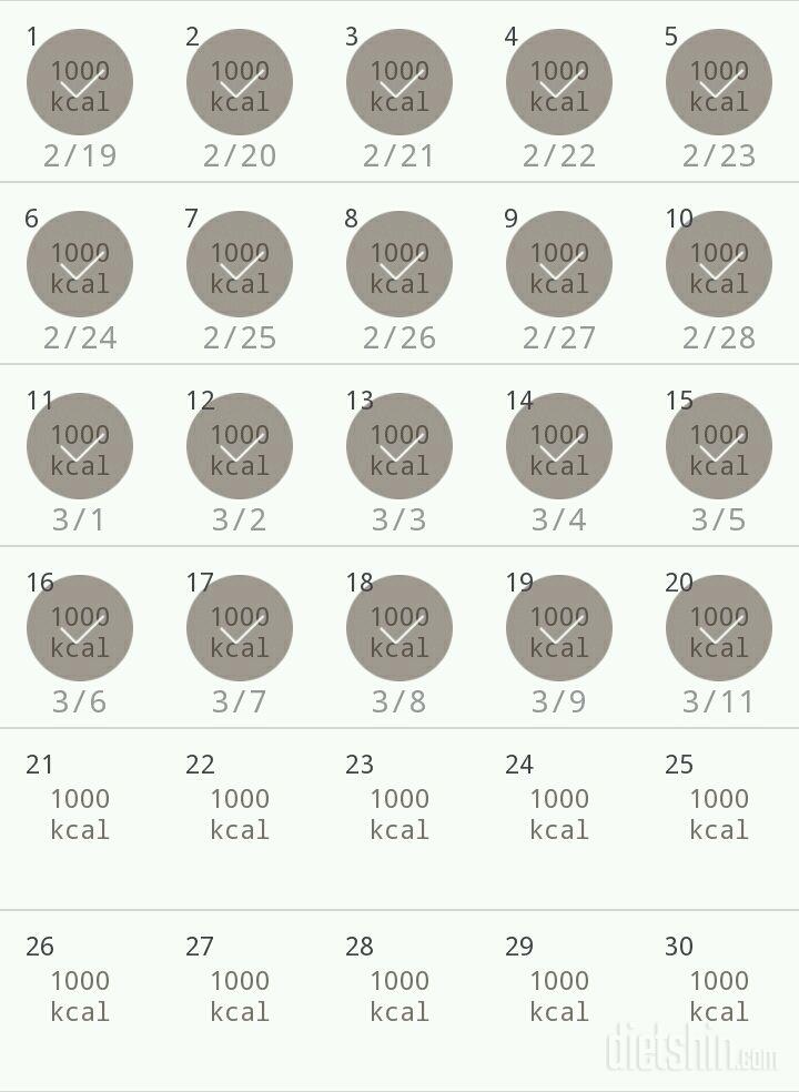 30일 1,000kcal 식단 20일차 성공!