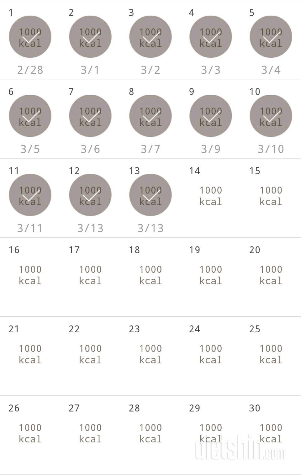 30일 1,000kcal 식단 13일차 성공!