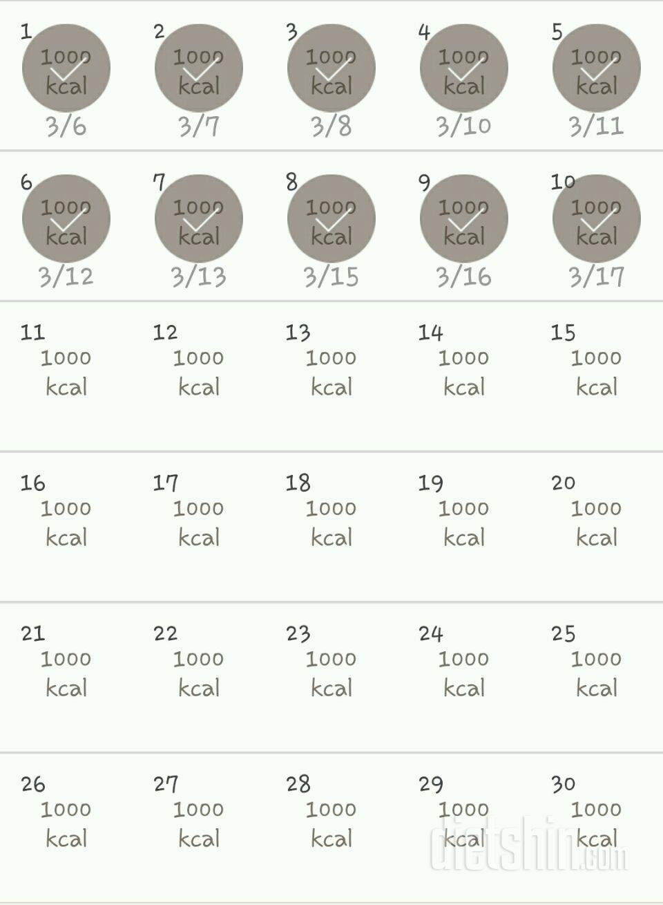 30일 1,000kcal 식단 10일차 성공!