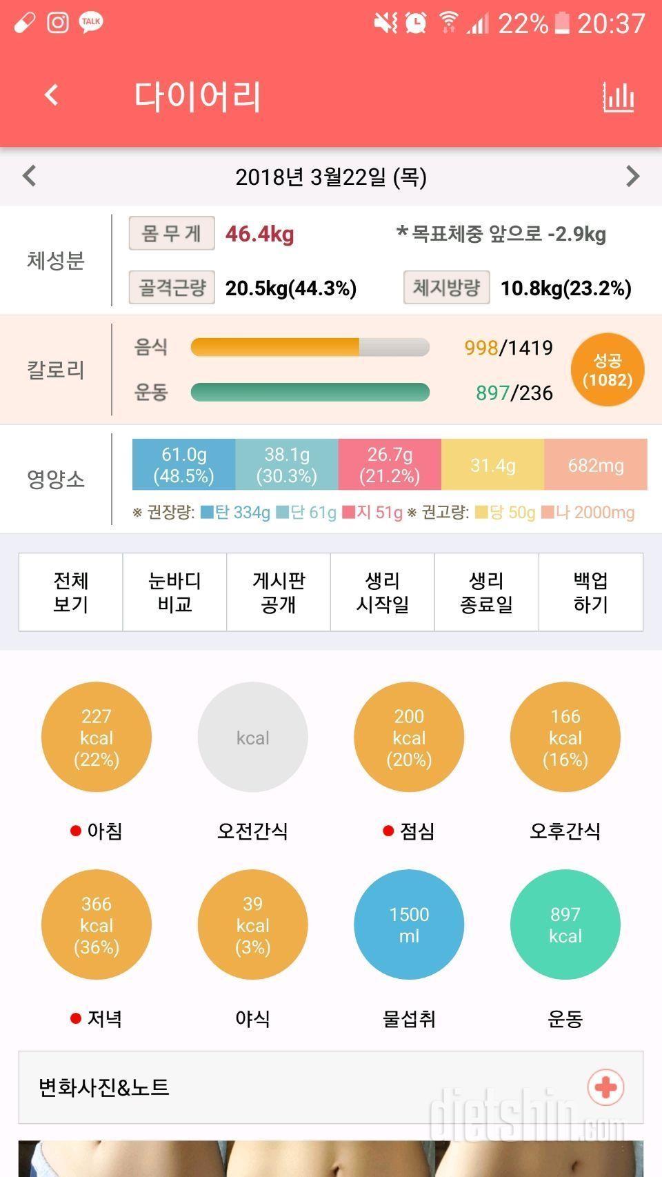 17일차 저녁&운동량