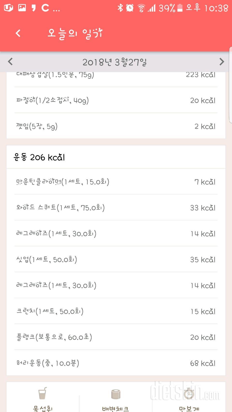 3월27일 식단,운동