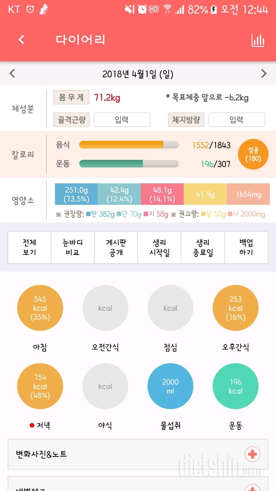 4월 1일 식단과 운동