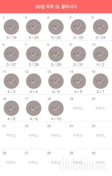 30일 하루 2L 물마시기 18일차 성공!