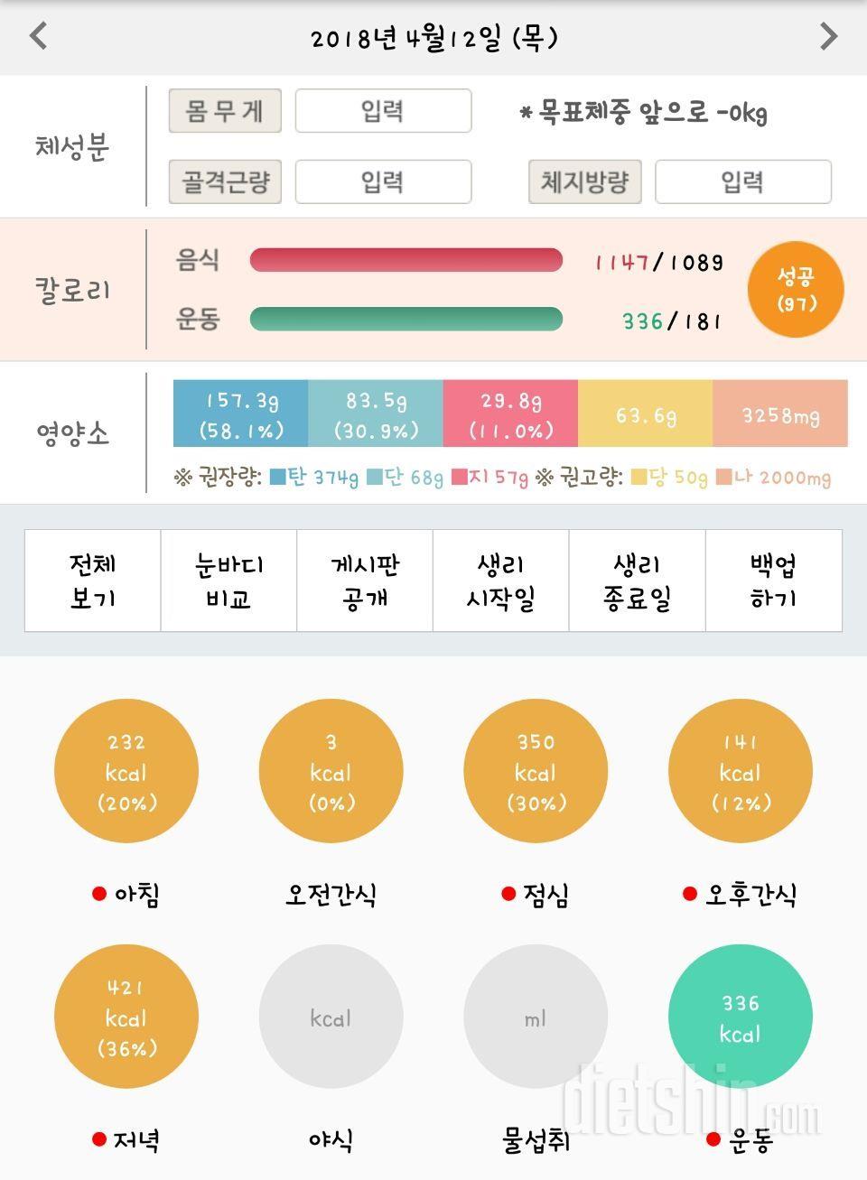 4월 12일 목 식단 및 운동인증