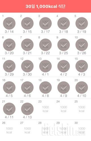 30일 1,000kcal 식단 22일차 성공!