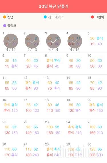 30일 복근 만들기 4일차 성공!