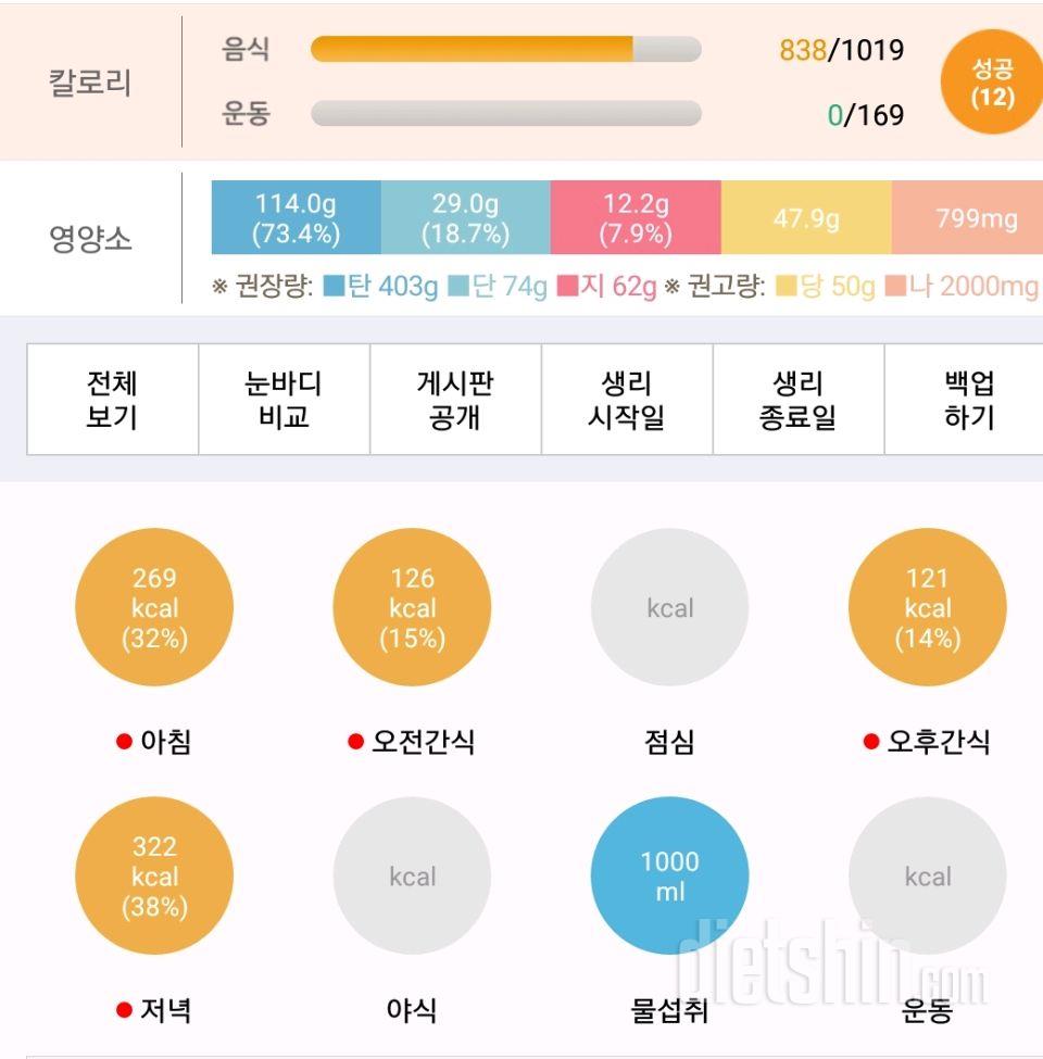 30일 1,000kcal 식단 1일차 성공!