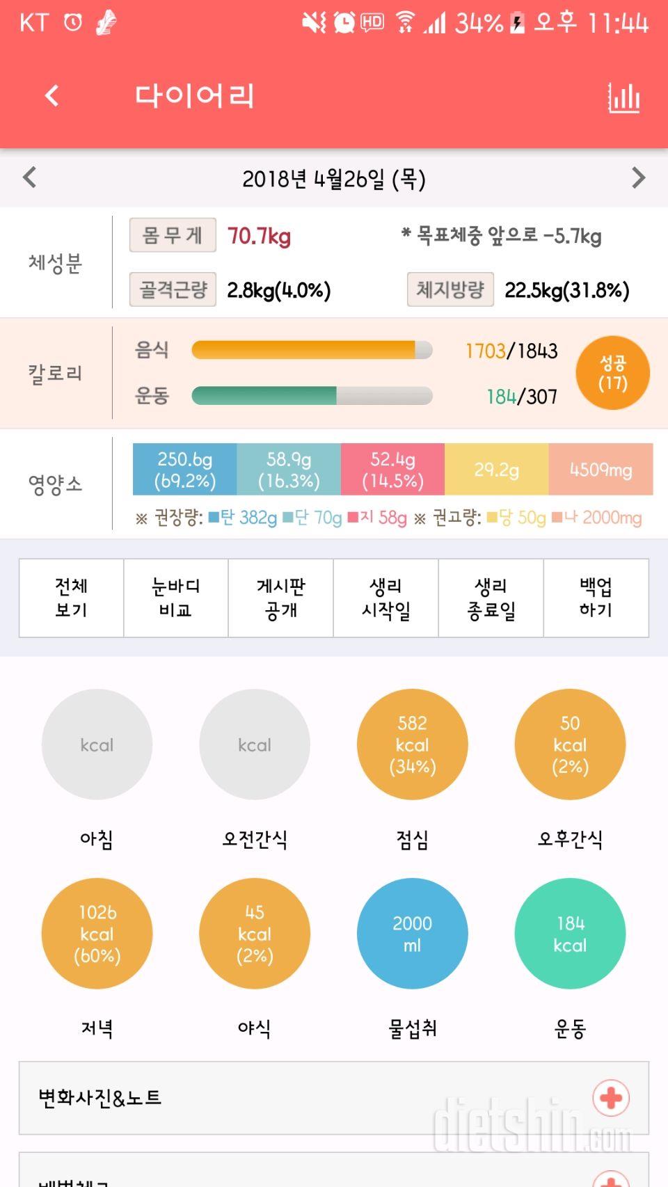 4월 26일 식단과운동