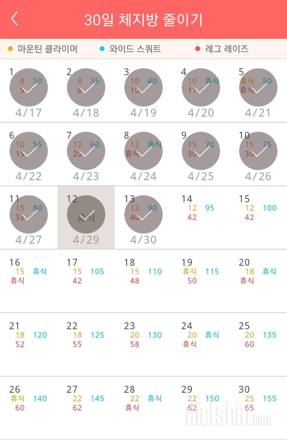 30일 체지방 줄이기 13일차 성공!