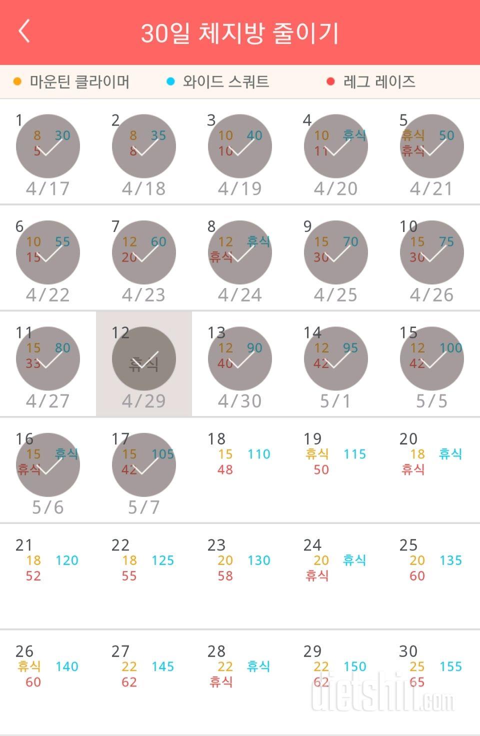 30일 체지방 줄이기 17일차 성공!