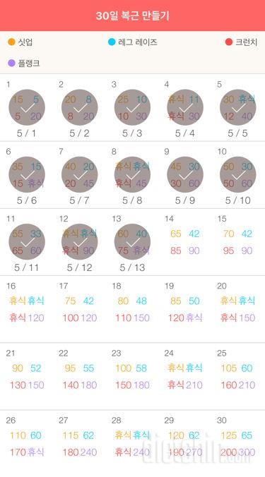 30일 복근 만들기 13일차 성공!