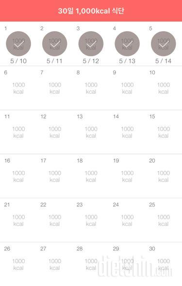 30일 1,000kcal 식단 5일차 성공!