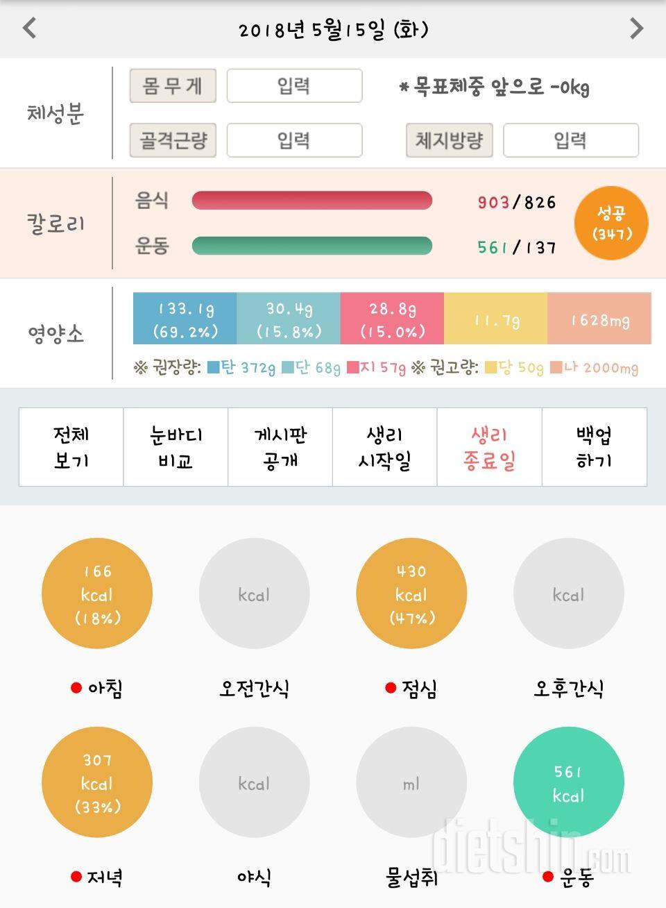 5월 15일 화 식단 및 운동