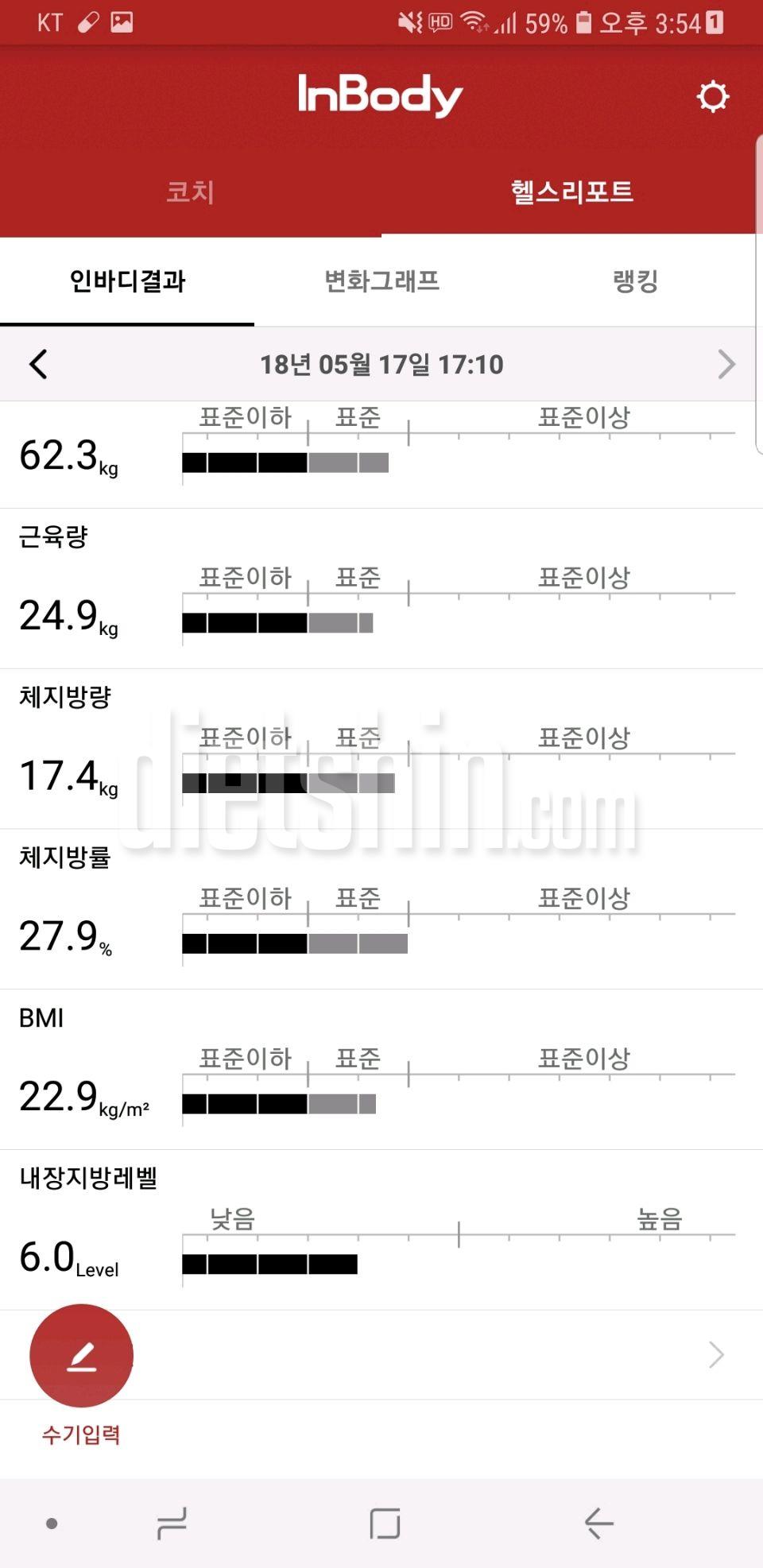 한달간의 인바디비교입니당