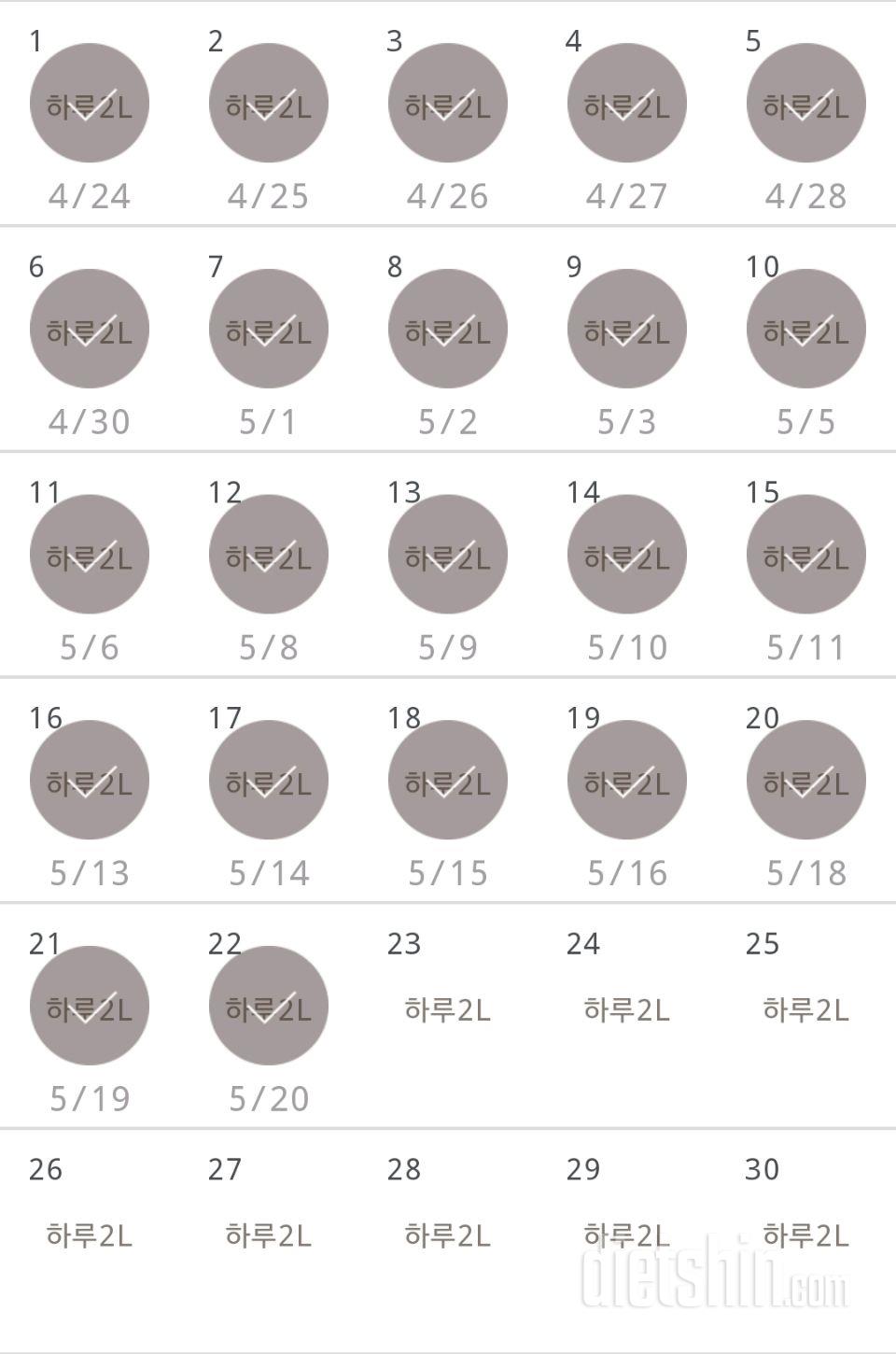 30일 하루 2L 물마시기 22일차 성공!