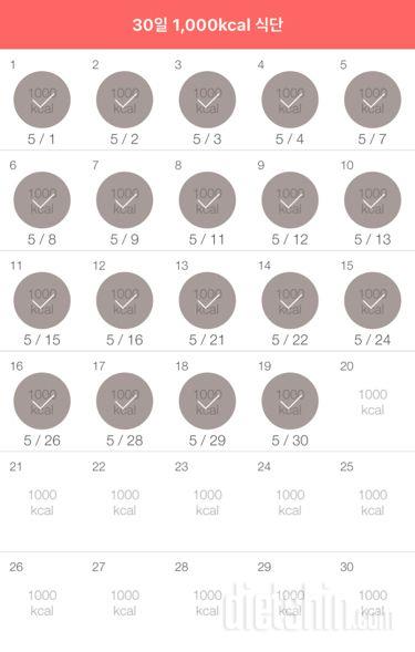 30일 1,000kcal 식단 19일차 성공!