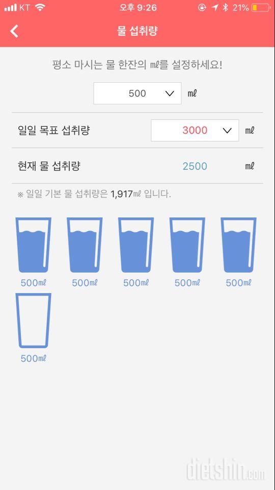 30일 하루 2L 물마시기 21일차 성공!