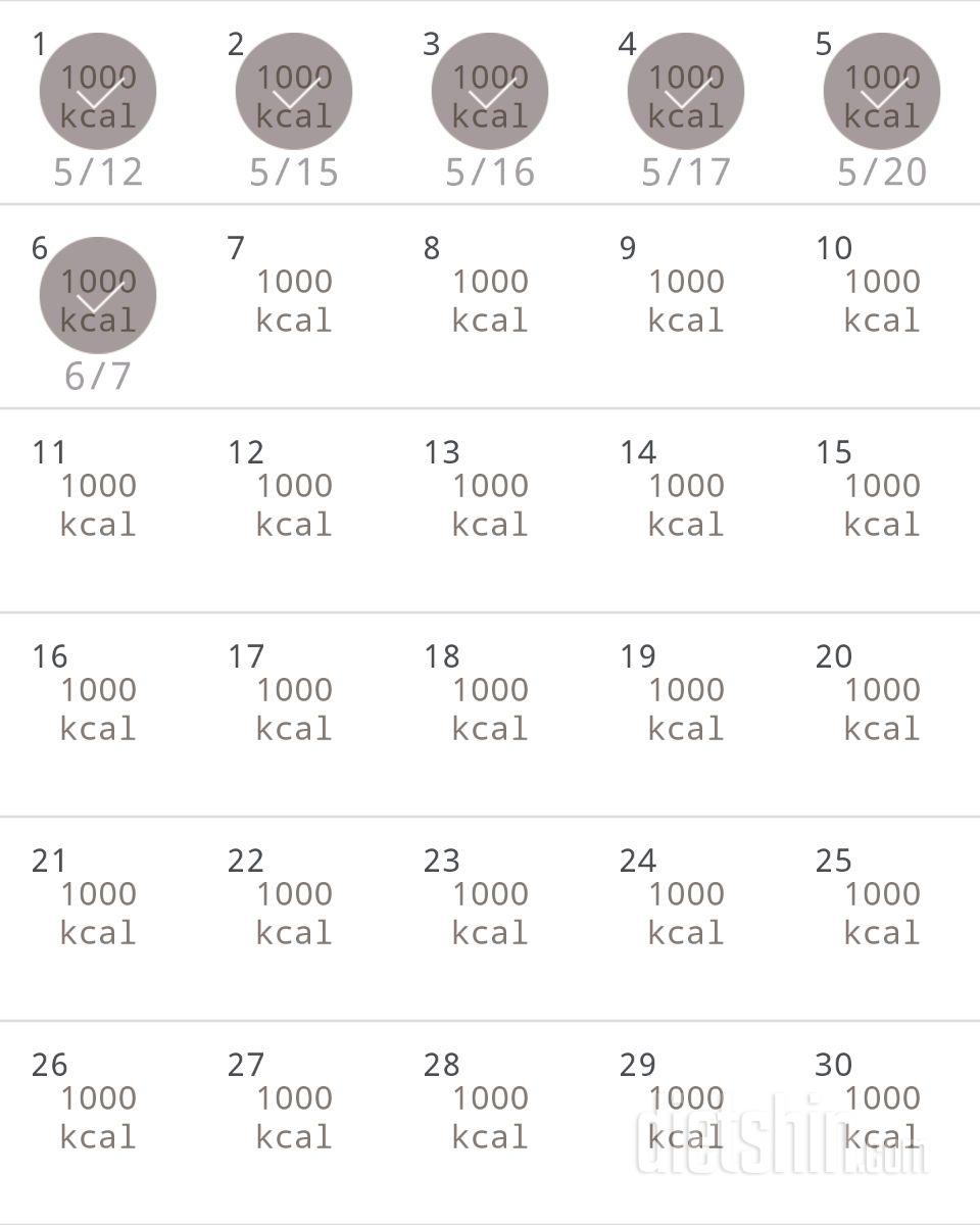 30일 1,000kcal 식단 6일차 성공!