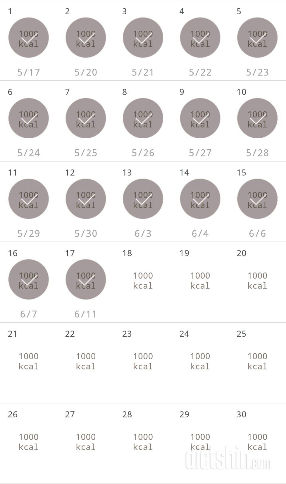 30일 1,000kcal 식단 17일차 성공!