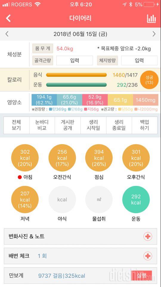 오늘 섭취열량과 움직인 정도