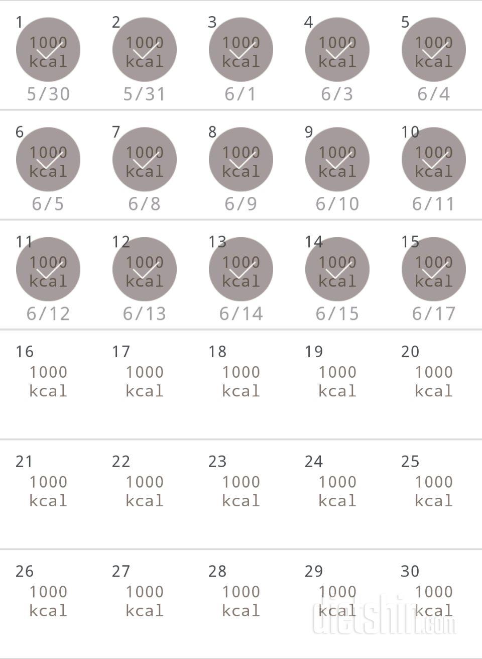 30일 1,000kcal 식단 15일차 성공!