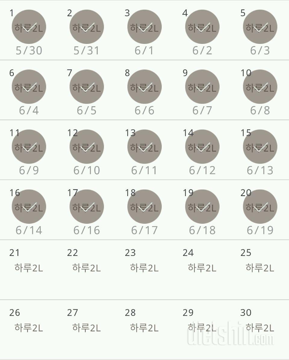 30일 하루 2L 물마시기 20일차 성공!