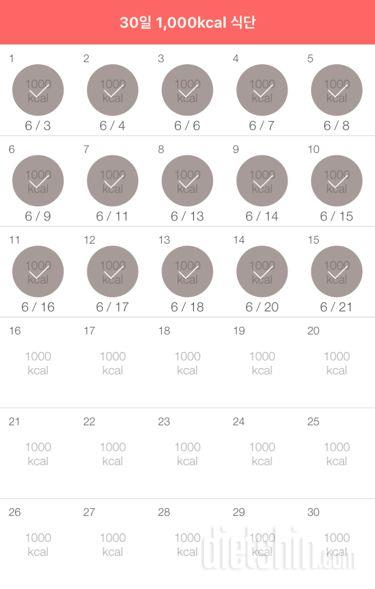 30일 1,000kcal 식단 15일차 성공!