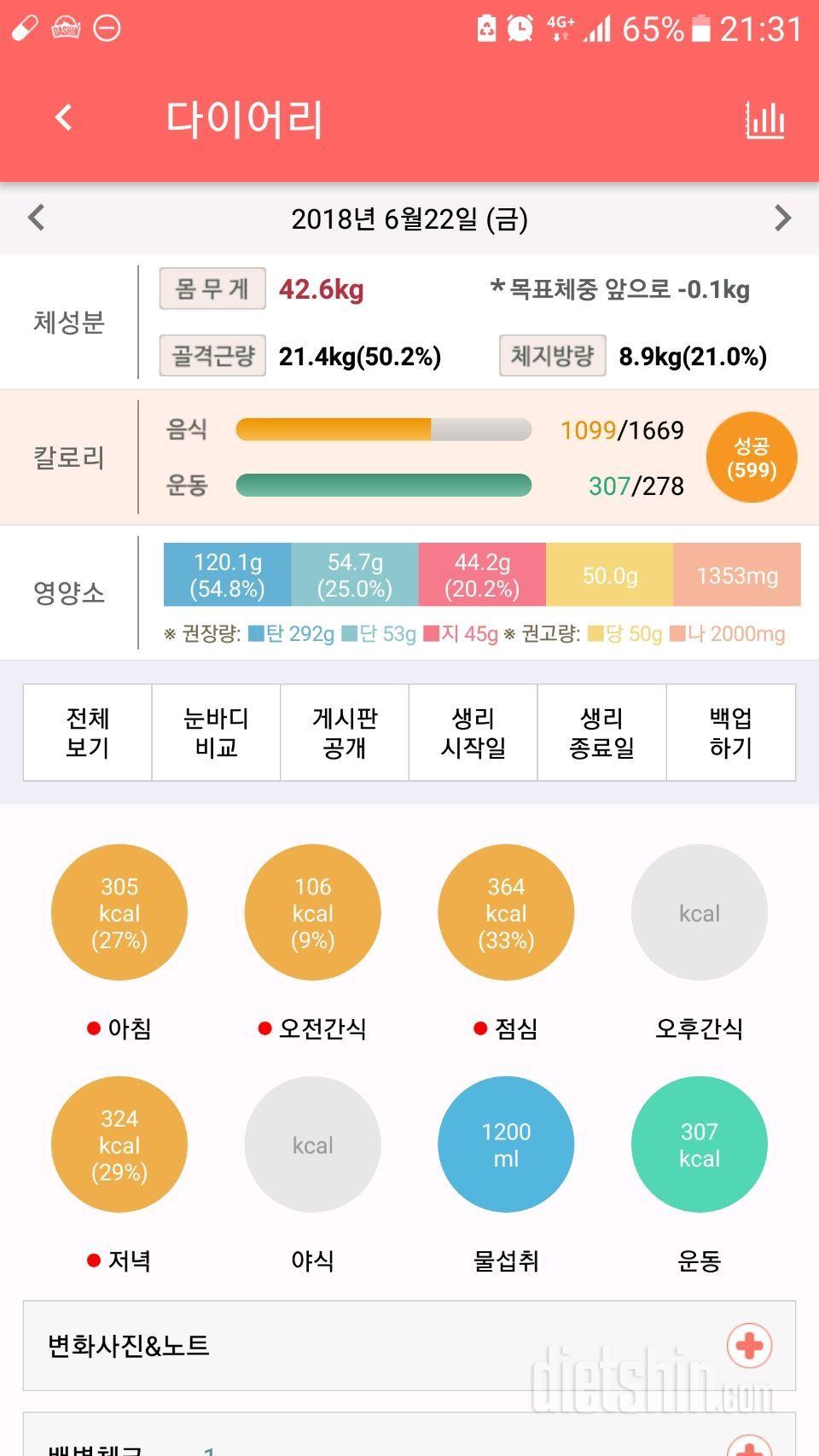 26일차 저녁&운동량