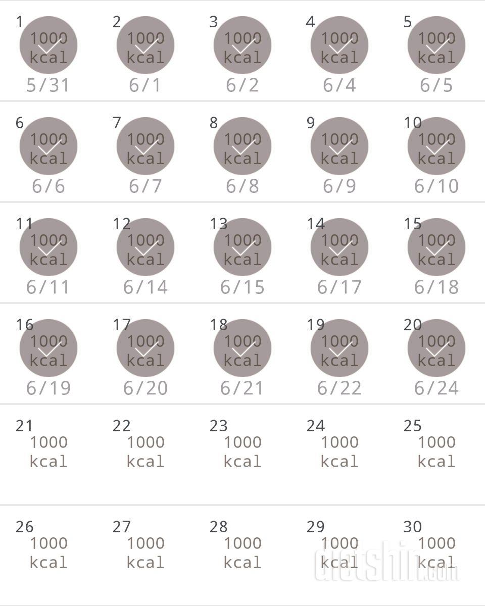 30일 1,000kcal 식단 20일차 성공!