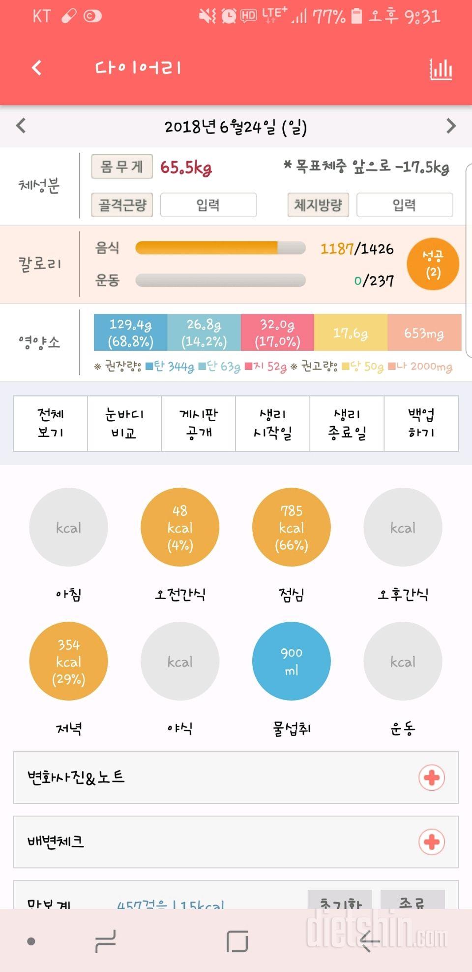 (5일차)65.5 운동/물 실패 ,식단 성공