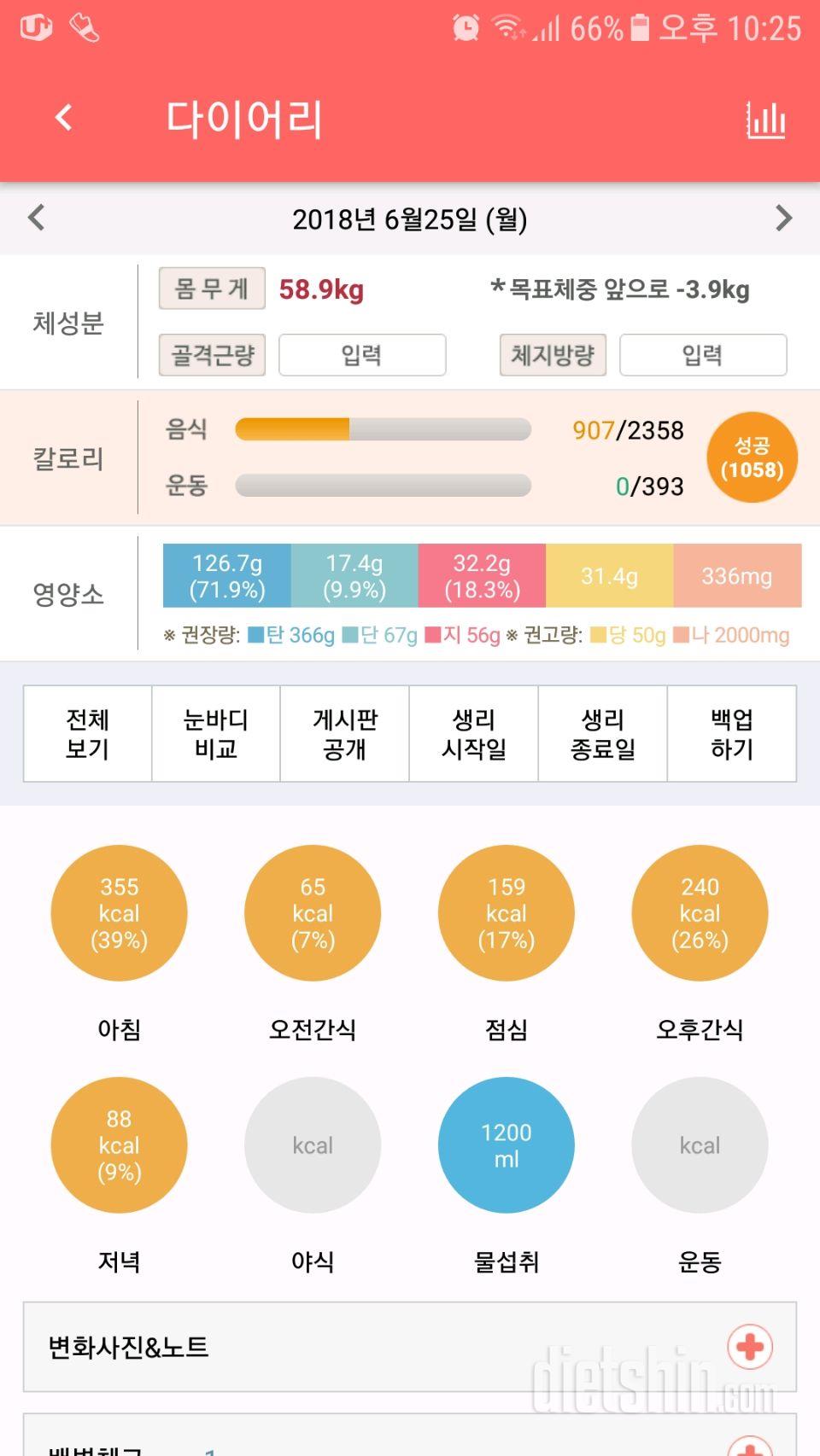 2일차~식단성공/운동.물 실패^^