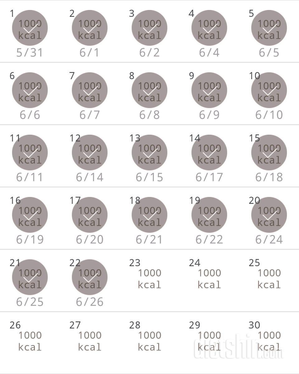 30일 1,000kcal 식단 22일차 성공!