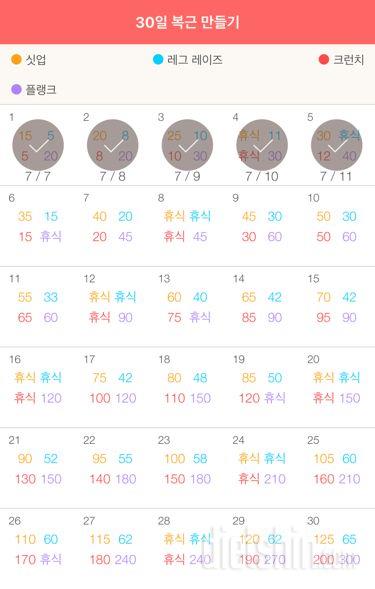 30일 복근 만들기 5일차 성공!