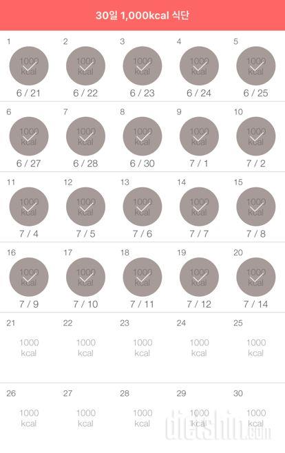 30일 1,000kcal 식단 20일차 성공!