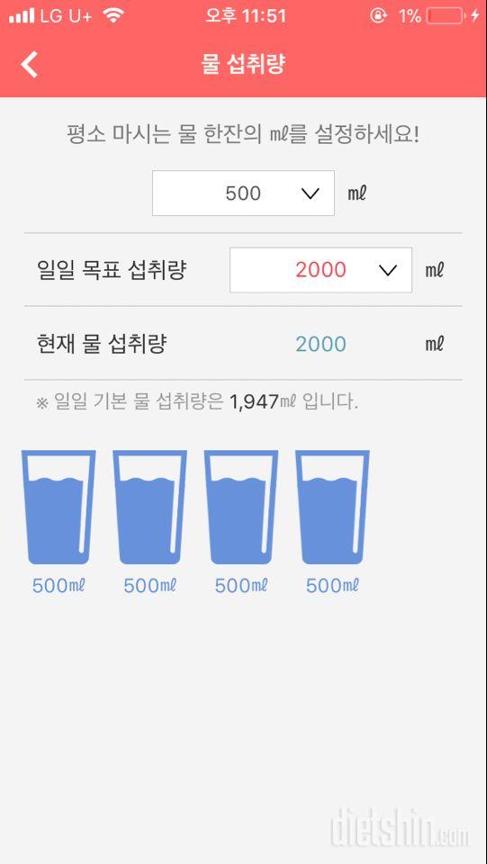 30일 하루 2L 물마시기 5일차 성공!