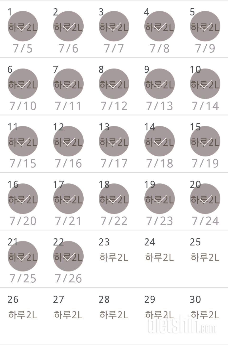 30일 하루 2L 물마시기 22일차 성공!