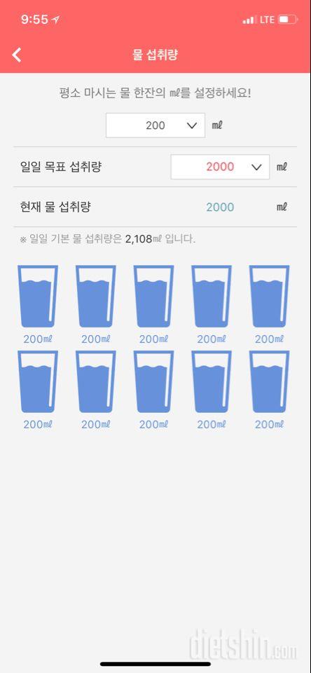 30일 하루 2L 물마시기 1일차 성공!