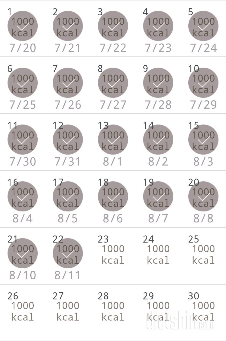 30일 1,000kcal 식단 22일차 성공!