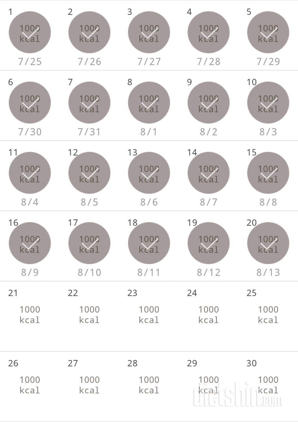 30일 1,000kcal 식단 20일차 성공!